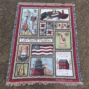 Vtg Deb Strain Country America Life's Simple Pleasures Tapestry Throw Blanket